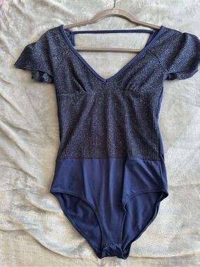 aerie Navy Sparkle Flutter Sleeve Bodysuit